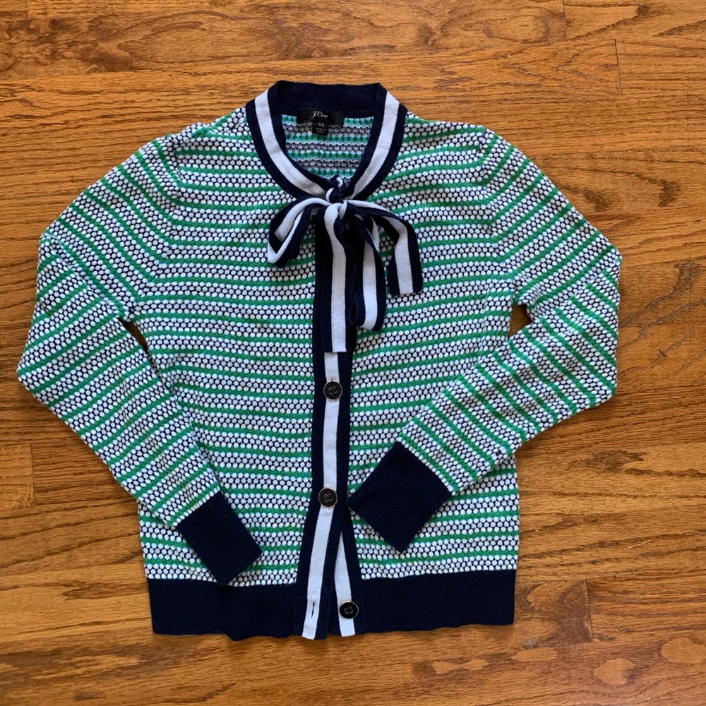 Jcrew patterned cardigan with neck tie